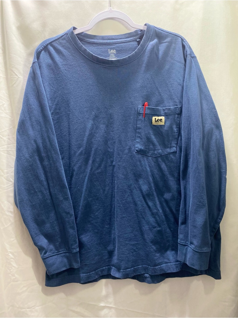 Lee Crew Neck Long Sleeve Pocket Logo Jersey Cotton Blue Men's T-Shirt XL